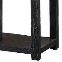 Benjara Marble Top Wooden End Table With Open Bottom Shelf, Black And White