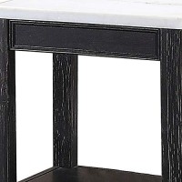 Benjara Marble Top Wooden End Table With Open Bottom Shelf, Black And White