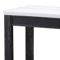 Benjara Marble Top Wooden End Table With Open Bottom Shelf, Black And White