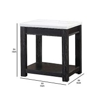 Benjara Marble Top Wooden End Table With Open Bottom Shelf, Black And White