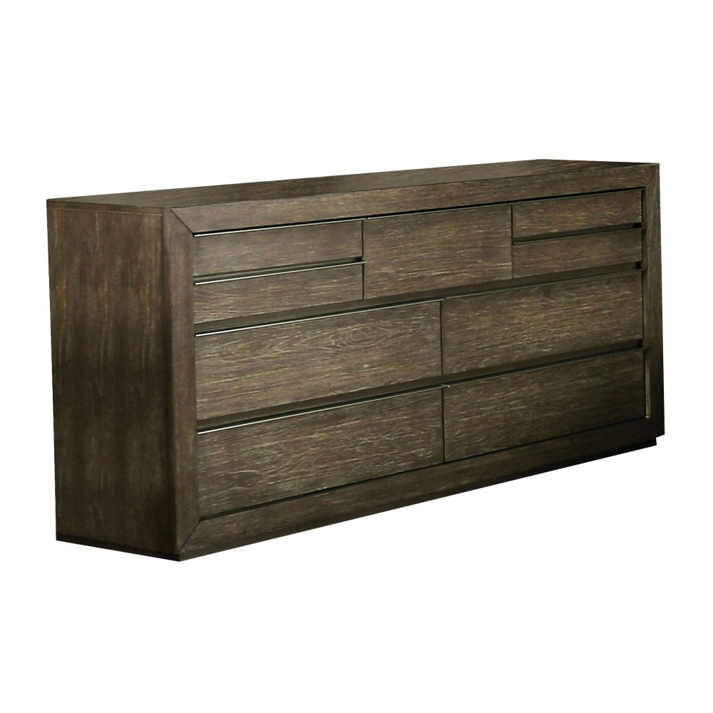 72 Inches 9 Drawer Wooden Dresser with Recessed Pulls, Brown