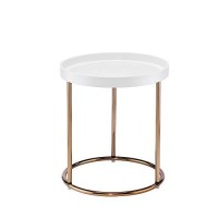 Benjara 2175 Inches Wooden Lipped Edge Side Table With Metal Legs, White
