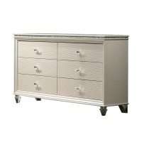 Contemporary Style 6 Drawer Dresser with Acrylic Legs, Pearl White