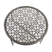 Benjara Round Glass Top Coffee Table With X Support Metal Base, Silver