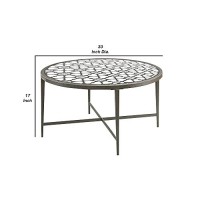 Benjara Round Glass Top Coffee Table With X Support Metal Base, Silver