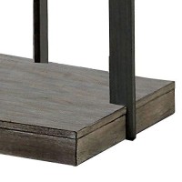 Benjara Industrial Square Wooden End Table With Sleek Metal Legs, Gray