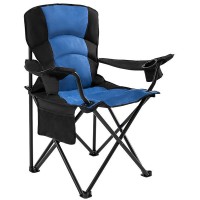 Homcosan Folding Camping Chair Oversized Quad Chairs Portable Large Heavy Duty Support 440Lbs Thicken 600D Oxford Padded With Armrests, Storage Bag, Beverage Holder, Carry Bag For Outdoor(Blue)