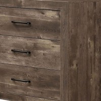 Farmhouse Style 6 Drawer Wooden Dresser with Panel Base, Natural Brown