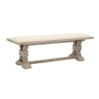 Benjara 62 Inches Padded Dining Bench With Double Pedestal Base, Beige
