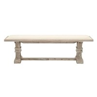 Benjara 62 Inches Padded Dining Bench With Double Pedestal Base, Beige