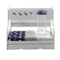 Benjara Wooden Twin Over Full Bunk Bed With Bookcase, White