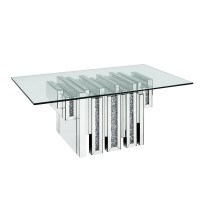 47 Inches Glass Top Coffee Table with Faux Stone Inlay, Silver
