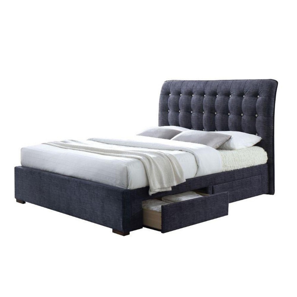 Fabric Upholstered Button Tufted Eastern King Bed, Gray