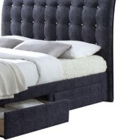 Fabric Upholstered Button Tufted Eastern King Bed, Gray