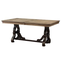 68 Inch Wooden Dining Table with Ornate Trestle Base, Brown