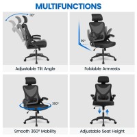 Yaheetech Ergonomic Office Chair High Back Desk Chair With Flipup Armrest And Headrest Mesh Computer Chair With Lumbar Suppor