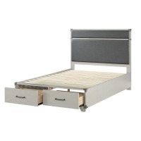 Wooden Twin Bed with 2 Storage Drawers, White and Gray