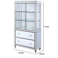 Benjara Drawer Mirrored Bookcase With 2 Glass Shelves, Silver