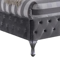 Benjara Button Tufted Fabric Upholstered Eastern King Bed, Gray