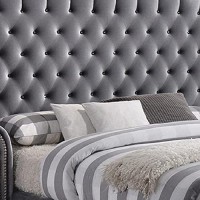 Benjara Button Tufted Fabric Upholstered Eastern King Bed, Gray