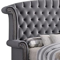 Benjara Button Tufted Fabric Upholstered Eastern King Bed, Gray