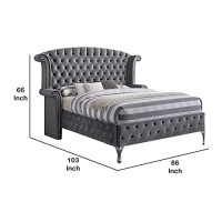 Benjara Button Tufted Fabric Upholstered Eastern King Bed, Gray