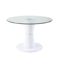 Benjara 34 Inches Round Glass Top Coffee Table With Pedestal Base, White