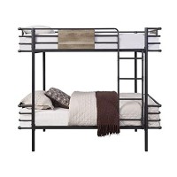 Benjara Metal Twin Bunk Bed With Attached Ladder, Black