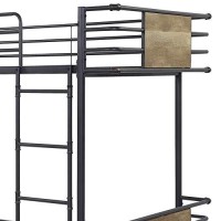 Benjara Metal Twin Bunk Bed With Attached Ladder, Black