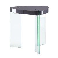 Benjara 23 Inches Plectrum Top End Table With Glass Legs, Gray