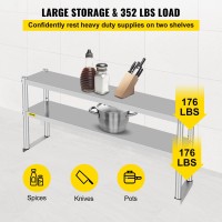 Vevor Double Overshelf, Double Tier Stainless Steel Overshelf, 48 X 12 X 24 In Double Deck Overshelf, Height Adjustable Overshelf For Prep & Work Table In Kitchen, Restaurant