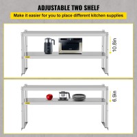 Vevor Double Overshelf, Double Tier Stainless Steel Overshelf, 48 X 12 X 24 In Double Deck Overshelf, Height Adjustable Overshelf For Prep & Work Table In Kitchen, Restaurant