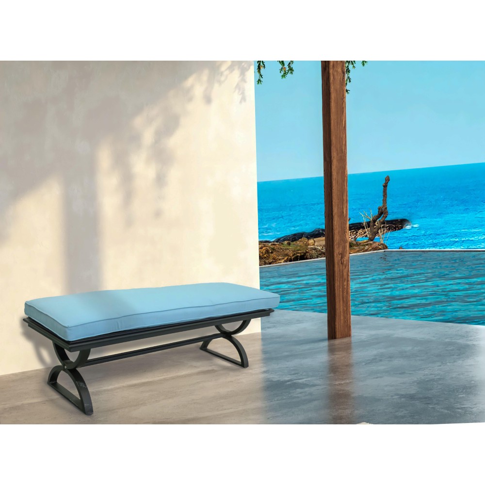 Outdoor Aluminum Dining Bench With Cushion Chocolate Silkblue(D0102H7Ccu6)