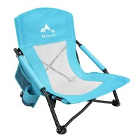 Oileus Low Beach Chair For Beach Tent & Shelter & Camping Outdoor Ultralight Backpacking Folding Recliner Chairs With Cup Holder & Storage Bag, Carry Bag, Breeze Mesh Back, Compact Duty 1 Pcs Chair