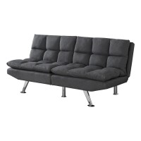 Monarch Specialties Armless Convertible BiscuitTufted Pillow TopMultiPosition SplitBack Futon Sofas 70 L Dark Grey Linen