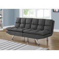 Monarch Specialties Armless Convertible BiscuitTufted Pillow TopMultiPosition SplitBack Futon Sofas 70 L Dark Grey Linen