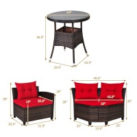 Dortala 4-Piece Sectional Furniture Patio Set L-Shape Outdoor Wicker Sofa Set W/Cushions & Sophisticated Glass Coffee Table Couch Modern Deck Rattan Furniture For Garden Poolside Balcony, Red