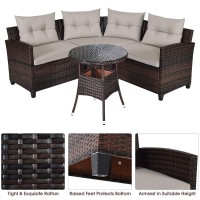 Dortala 4-Piece Sectional Furniture Patio Set L-Shape Outdoor Wicker Sofa Set W/Cushions & Sophisticated Glass Coffee Table Couch Modern Deck Rattan Furniture For Garden Poolside Balcony, Dark Brown