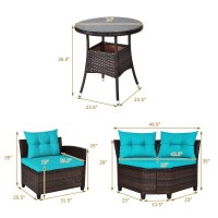 Dortala 4-Piece Sectional Furniture Patio Set L-Shape Outdoor Wicker Sofa Set W/Cushions & Sophisticated Glass Coffee Table Couch Modern Deck Rattan Furniture For Garden Poolside Balcony, Turquoise