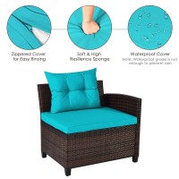 Dortala 4-Piece Sectional Furniture Patio Set L-Shape Outdoor Wicker Sofa Set W/Cushions & Sophisticated Glass Coffee Table Couch Modern Deck Rattan Furniture For Garden Poolside Balcony, Turquoise