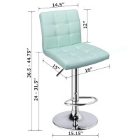 Modern Square Pu Leather Adjustable Bar Stools With Back,Set Of 2,Counter Height Swivel Stool By Leopard (Mint Green)