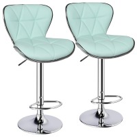 Leopard Shell Back Adjustable Swivel Bar Stools, Pu Leather Padded With Back, Set Of 2 (Mint Green)