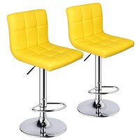 Leopard Bar Stools, Modern Pu Leather Adjustable Swivel Bar Stool With Back, Set Of 2 (Yellow)