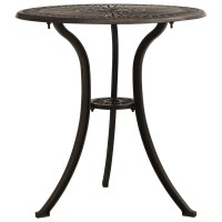 Vidaxl Cast Aluminum Patio Table, Round Outdoor Table With Umbrella Hole, Bronze, 24.4