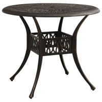 Vidaxl Outdoor Patio Table - Round Bronze Cast Aluminum Table With Umbrella Hole - Stable And Durable - Ideal For Daily Use - 35.4