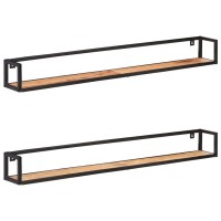 vidaXL 2 Pcs Industrial Wall Shelves 63 Solid Acacia Wood Black PowderCoated Iron Frame High Load Capacity Easy Assembly