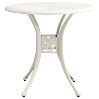 Vidaxl White Patio Table With Umbrella Hole - Round Cast Aluminium Outdoor Table