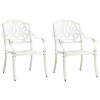Vidaxl Set Of 2 Cast Aluminum White Patio Chairs - Weather Resistant, Durable & Elegant Outdoor Dining Seating Furniture