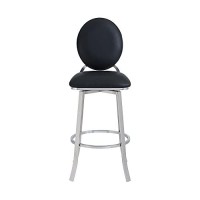 Benjara 30 Inches Leatherette Barstool With Round Backrest, Black