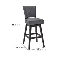 Benjara 31 Inches Diamond Tufted Fabric Padded Swivel Barstool, Gray